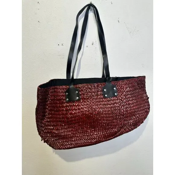 ALLSAINTS Women's Red Straw No Closure Open Zipper Pockets Mosley Straw Tote Bag - Picture 2 of 10